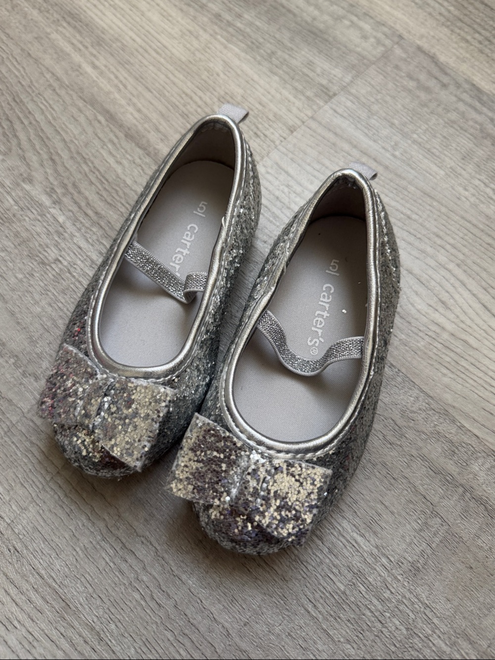 Toddler Girl Carter's Silver Glitter Bow Girls Ballet Flats